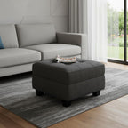 26" Gray And Black Linen Tufted Ottoman With Storage