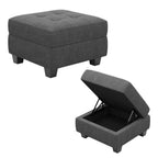 26" Gray And Black Linen Tufted Ottoman With Storage