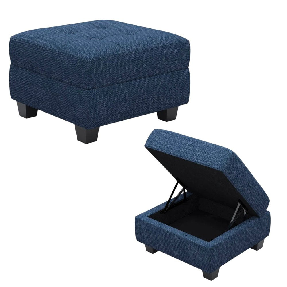 26" Gray And Black Linen Tufted Ottoman With Storage