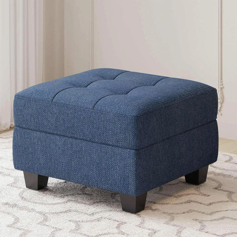 26" Gray And Black Linen Tufted Ottoman With Storage