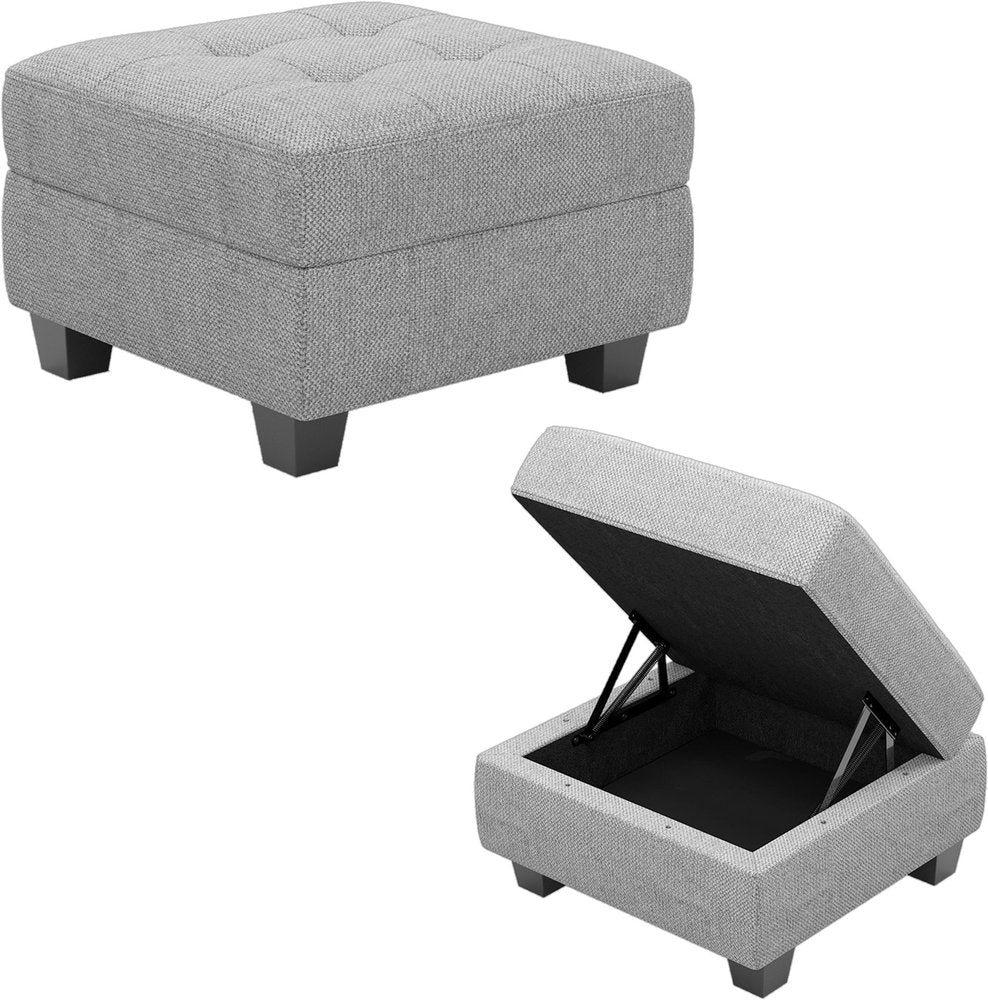 26" Gray And Black Linen Tufted Ottoman With Storage