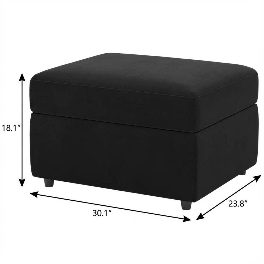 30" Black Velvet Ottoman With Storage