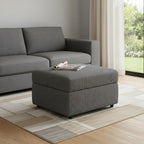 30" Light Gray And Black Chenille Ottoman With Storage