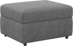 30" Light Gray And Black Chenille Ottoman With Storage