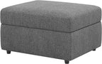 30" Light Gray And Black Chenille Ottoman With Storage