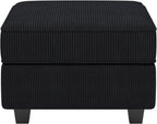 26" Black Corduroy Ottoman With Storage
