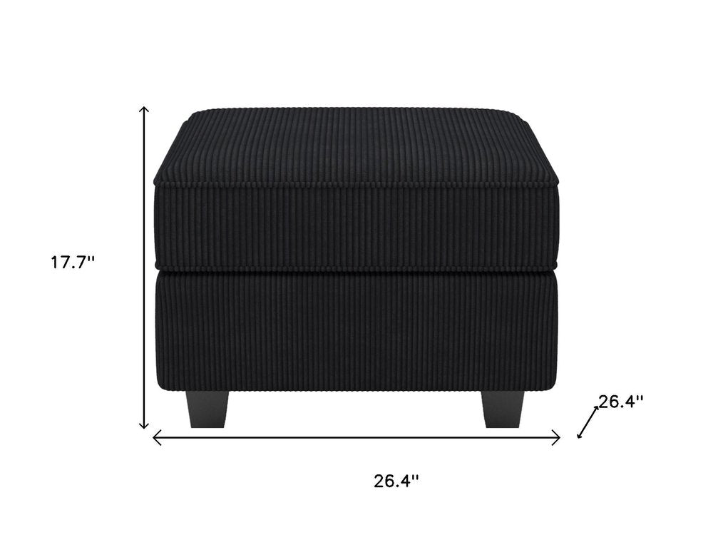 26" Black Corduroy Ottoman With Storage