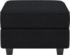 26" Black Corduroy Ottoman With Storage