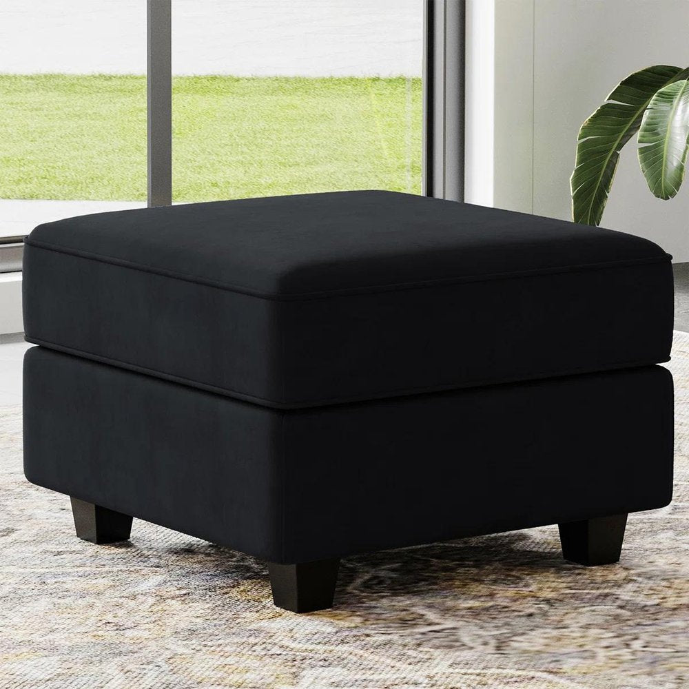 26" Black Microsuede Ottoman With Storage