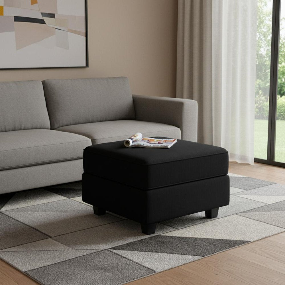 26" Gray And Black Microfiber Ottoman With Storage