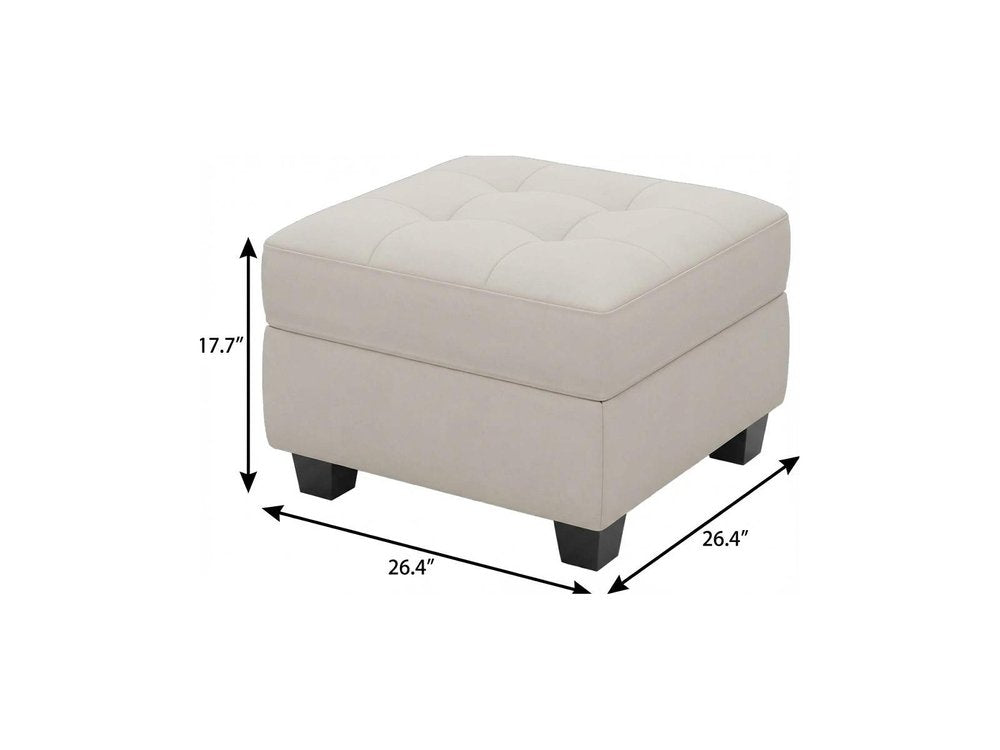 26" Beige And Black Velvet Tufted Ottoman With Storage