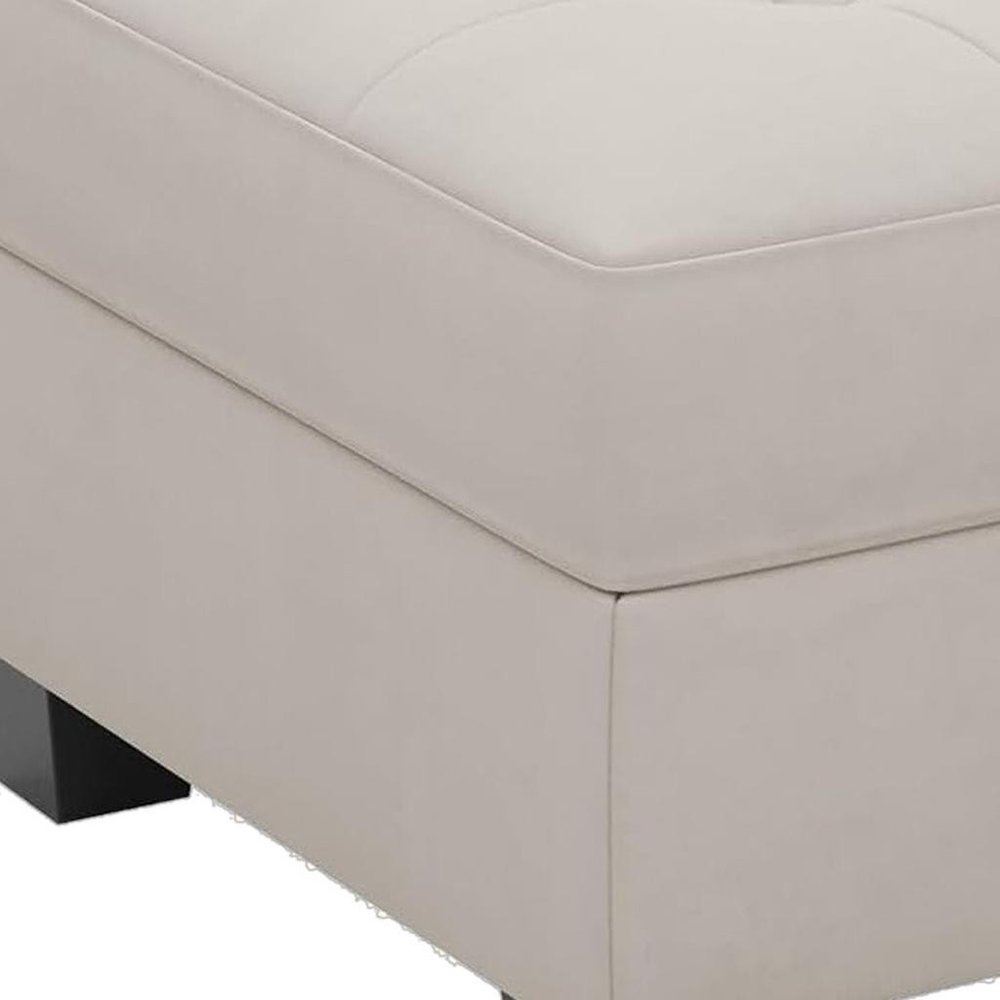 26" Beige And Black Velvet Tufted Ottoman With Storage