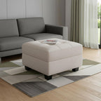 26" Beige And Black Velvet Tufted Ottoman With Storage