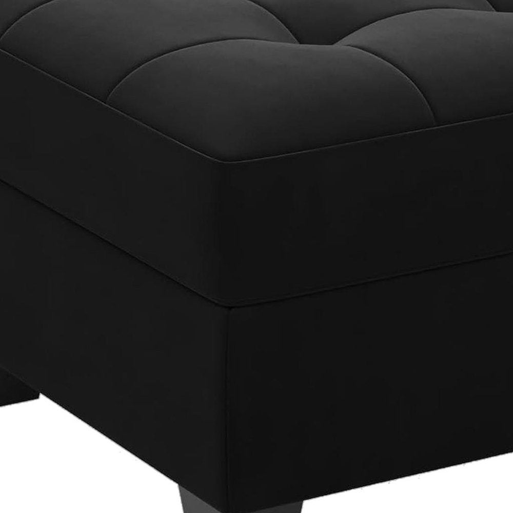 26" Beige And Black Velvet Tufted Ottoman With Storage