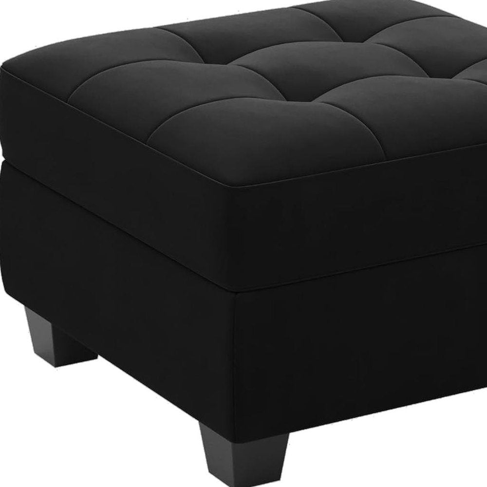 26" Beige And Black Velvet Tufted Ottoman With Storage