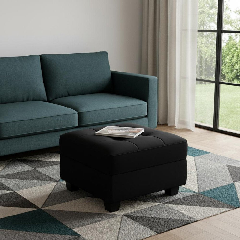 26" Beige And Black Velvet Tufted Ottoman With Storage