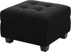 26" Beige And Black Velvet Tufted Ottoman With Storage