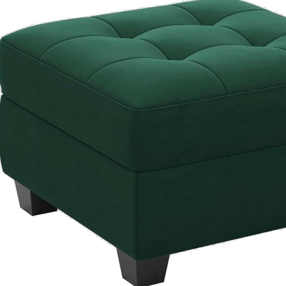 26" Beige And Black Velvet Tufted Ottoman With Storage