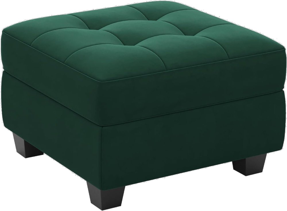 26" Beige And Black Velvet Tufted Ottoman With Storage