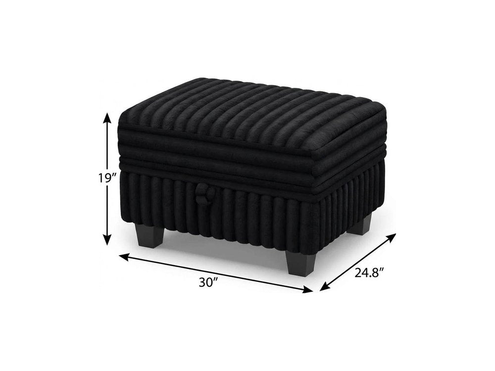 30" Black Faux Fur Ottoman With Storage