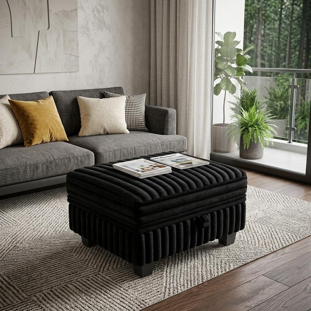 30" Black Faux Fur Ottoman With Storage