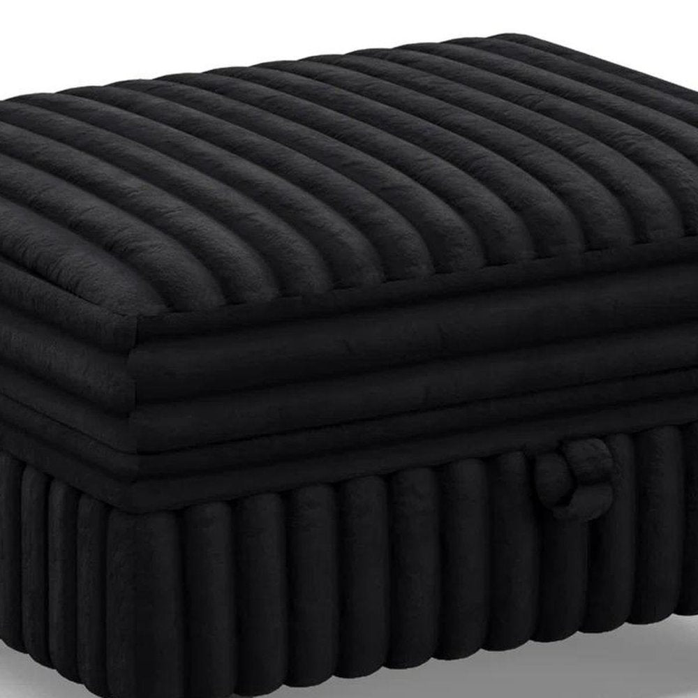 30" Black Faux Fur Ottoman With Storage