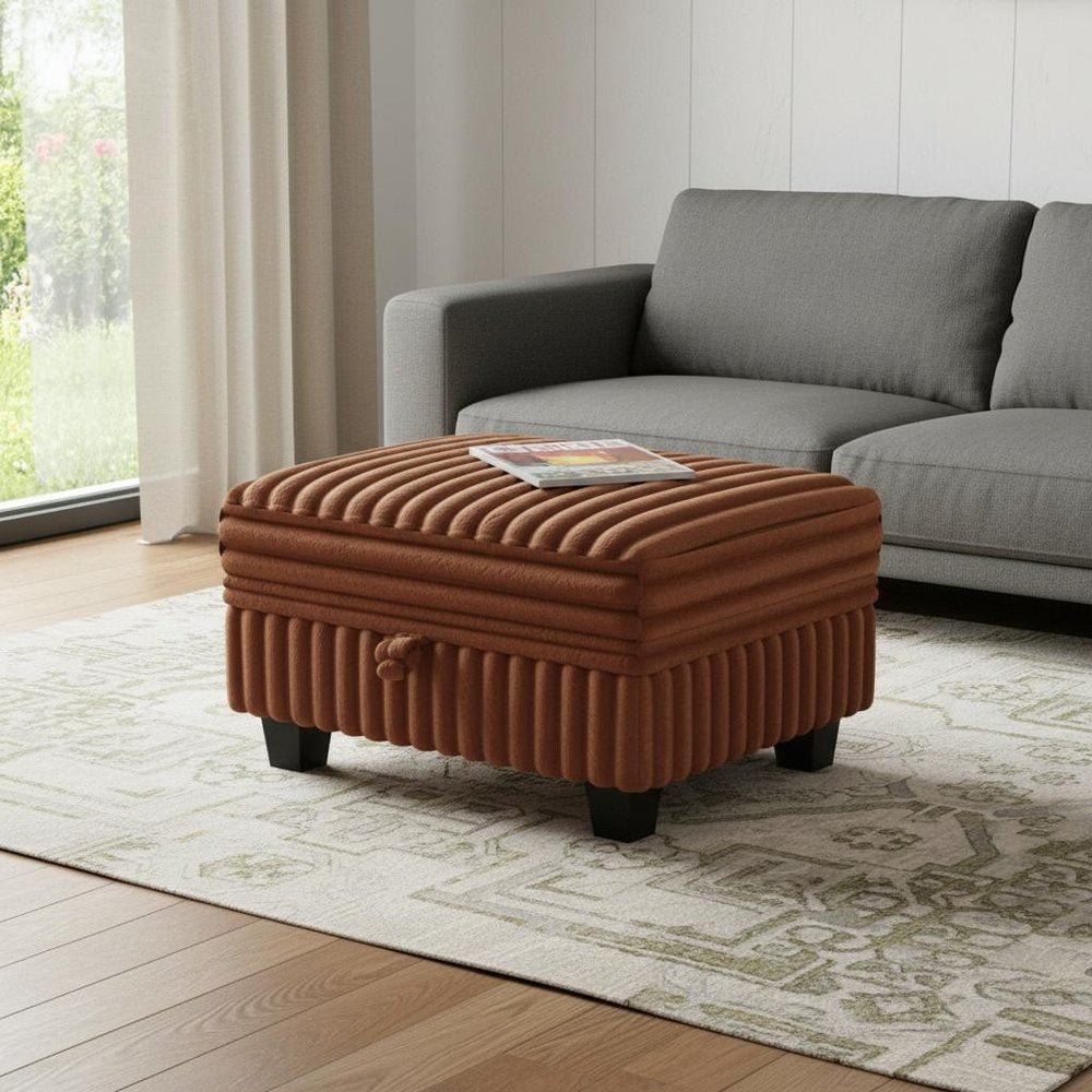 30" Black Faux Fur Ottoman With Storage