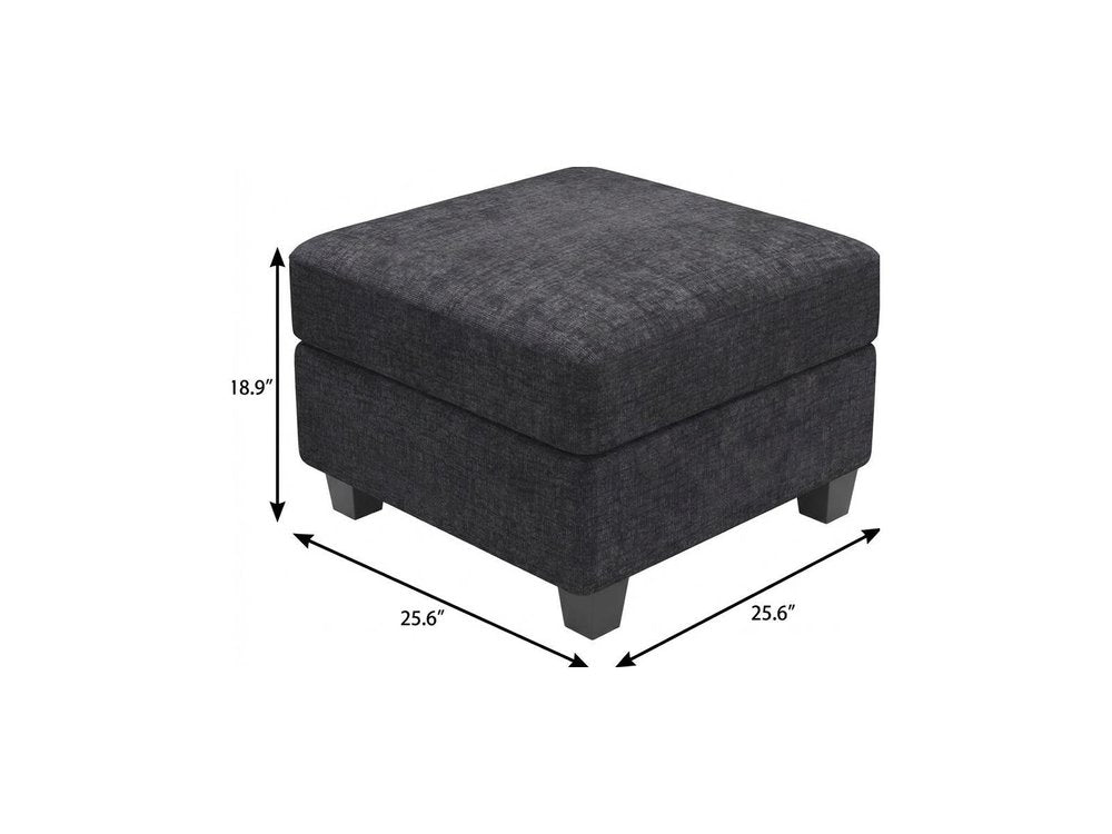 26" Gray And Black Chenille Ottoman With Storage