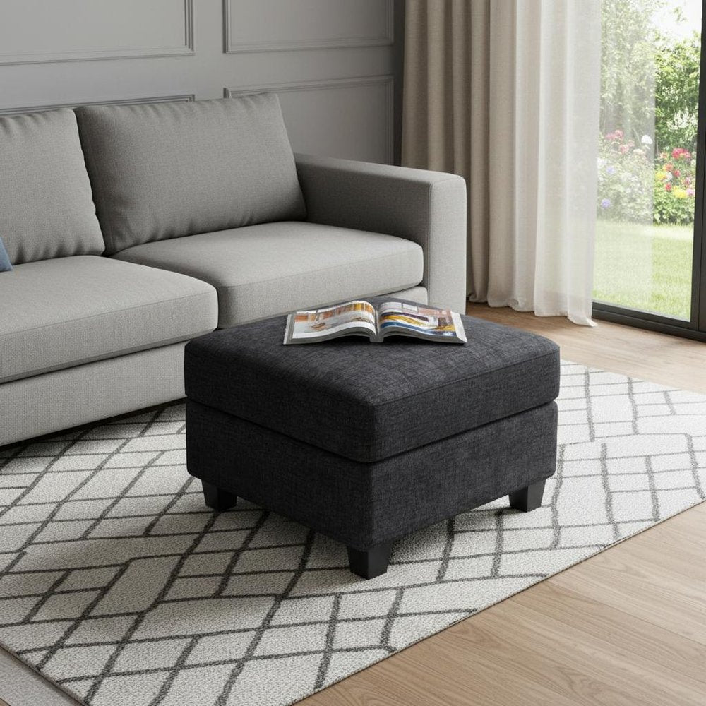 26" Gray And Black Chenille Ottoman With Storage