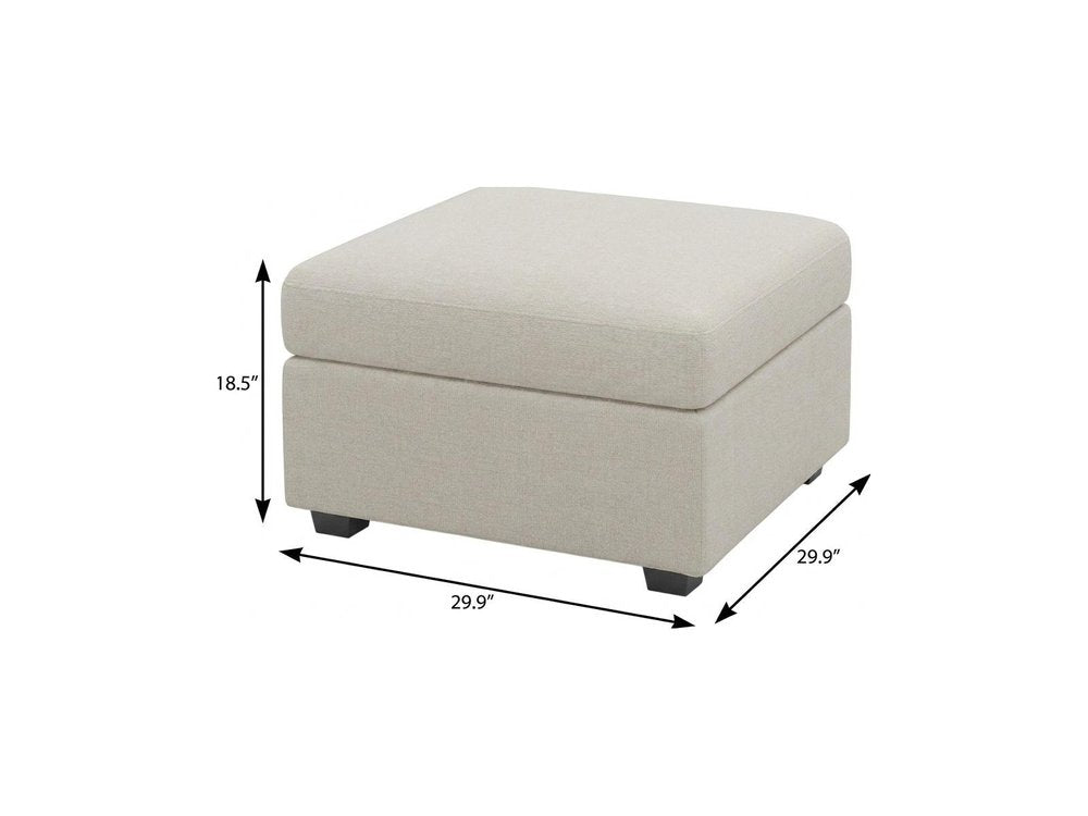 30" Beige And Black Chenille Ottoman With Storage