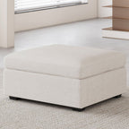 30" Beige And Black Chenille Ottoman With Storage