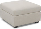 30" Beige And Black Chenille Ottoman With Storage