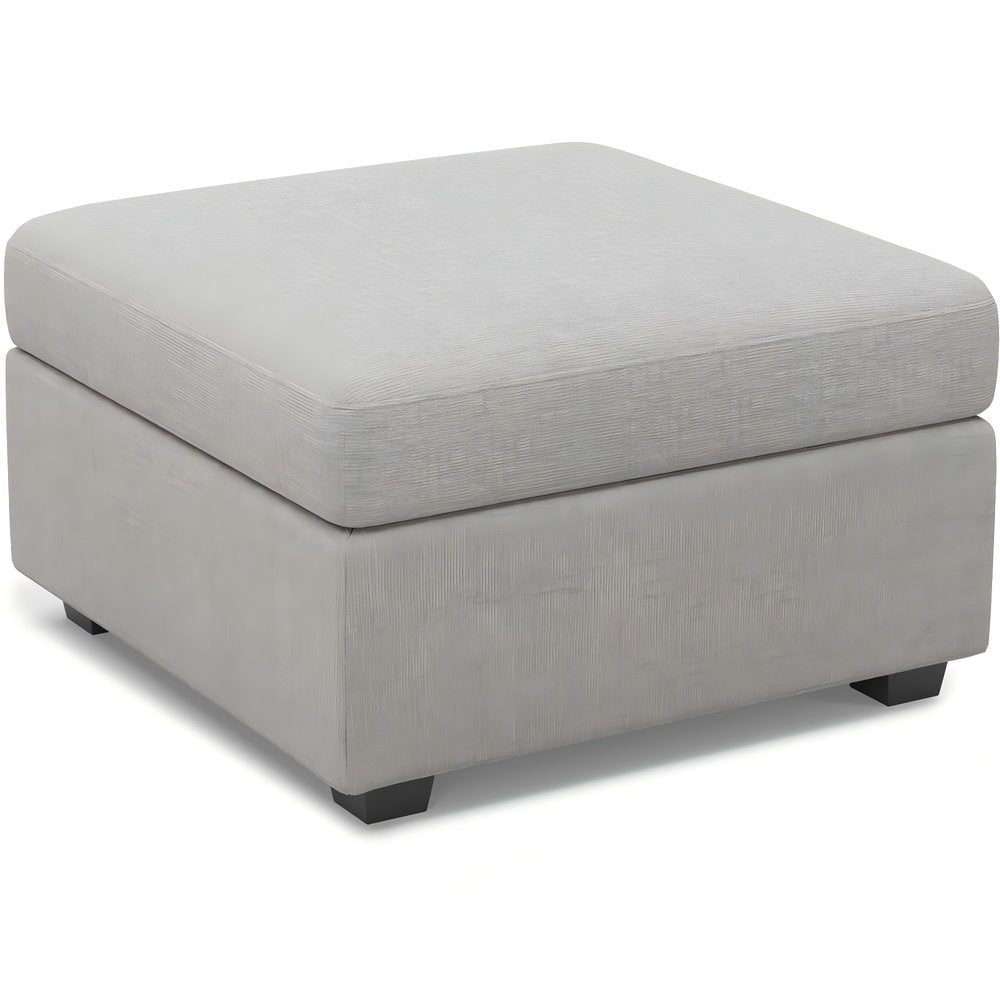 30" Beige And Black Chenille Ottoman With Storage