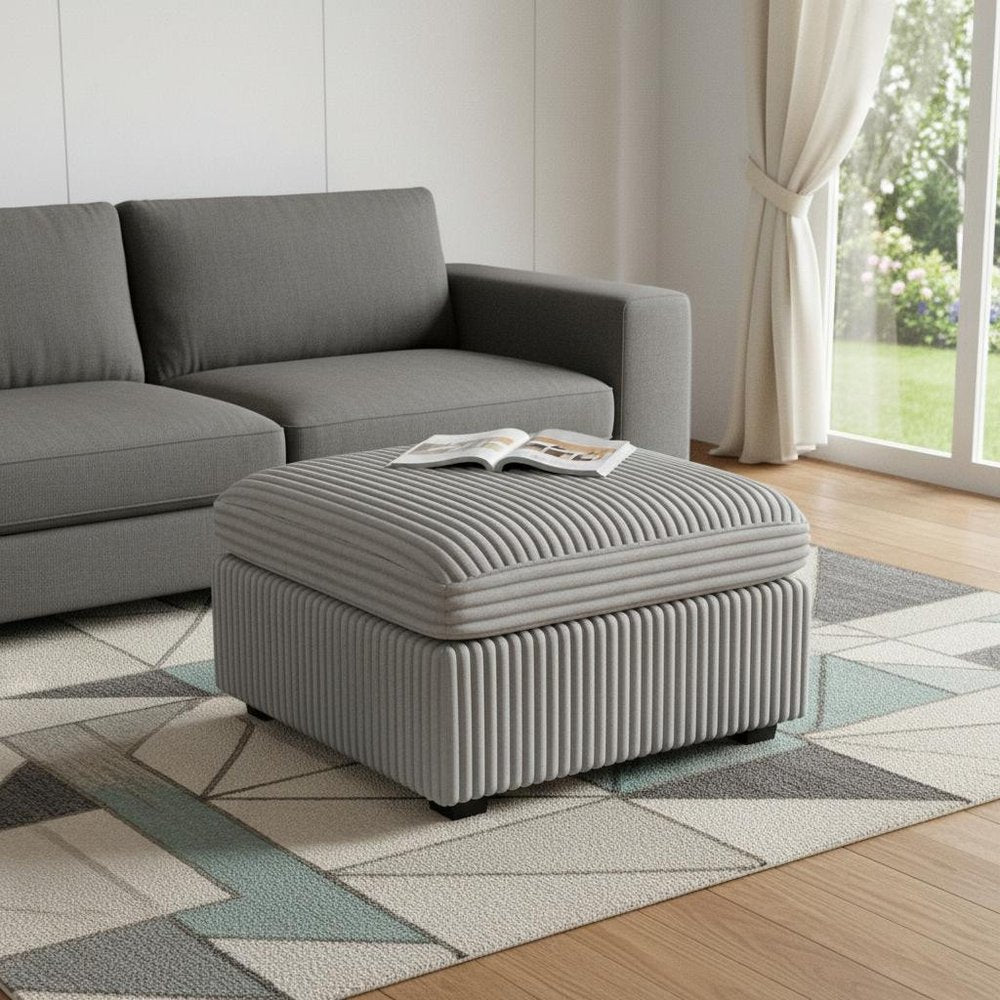 30" Gray And Black Corduroy Ottoman With Storage