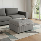 30" Gray And Black Corduroy Ottoman With Storage