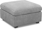 30" Gray And Black Corduroy Ottoman With Storage