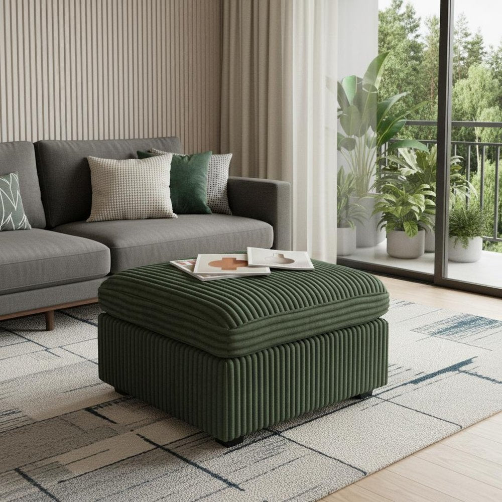 30" Gray And Black Corduroy Ottoman With Storage