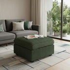 30" Gray And Black Corduroy Ottoman With Storage