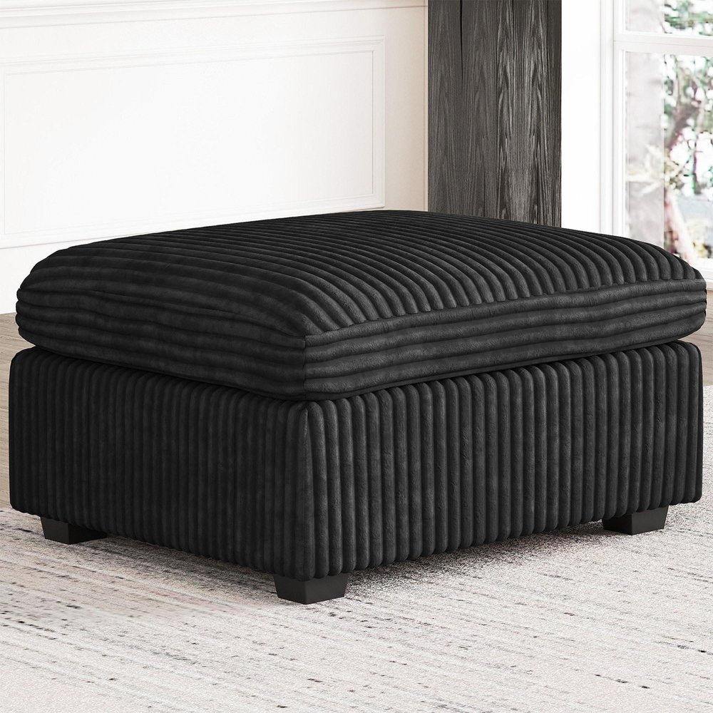 30" Gray And Black Corduroy Ottoman With Storage