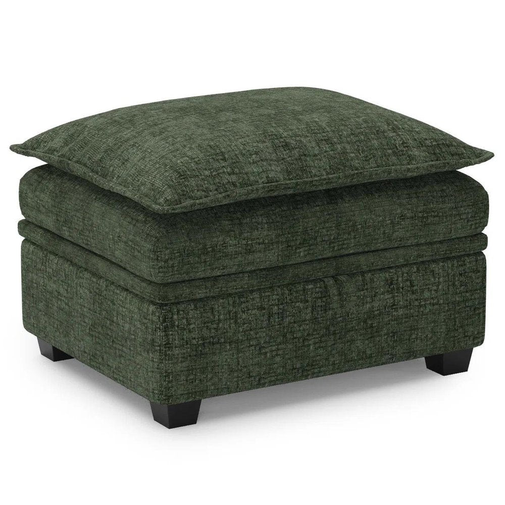 30" Green And Black Chenille Ottoman With Storage
