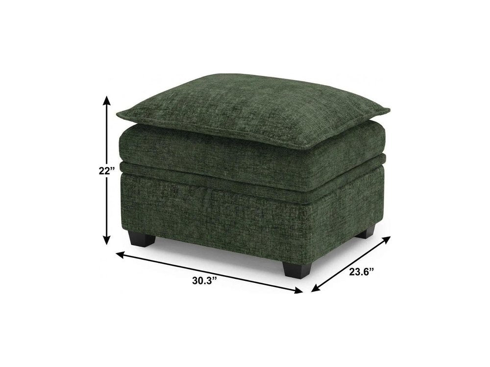 30" Green And Black Chenille Ottoman With Storage