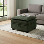 30" Green And Black Chenille Ottoman With Storage