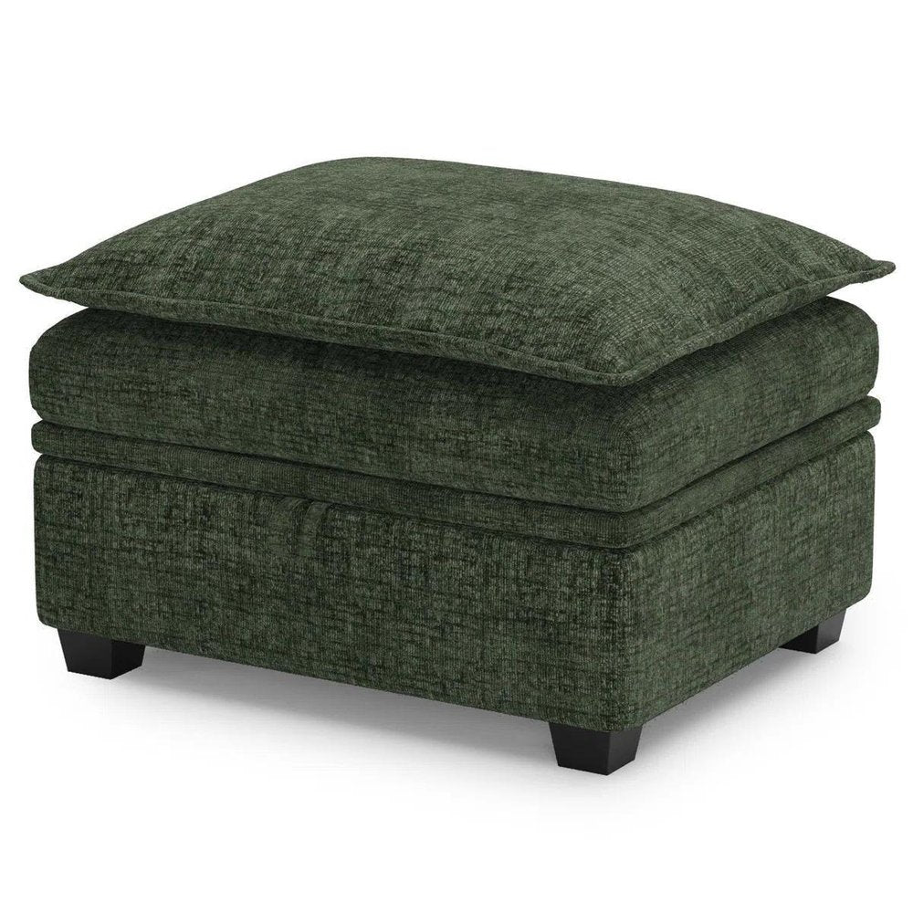 30" Green And Black Chenille Ottoman With Storage