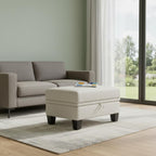 29" Beige And Black Chenille Ottoman With Storage