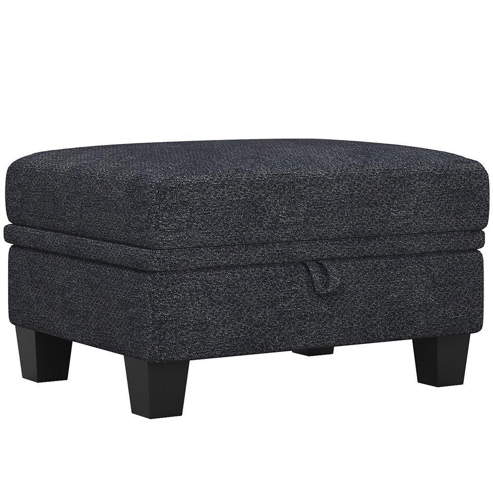 29" Gray And Black Chenille Ottoman With Storage