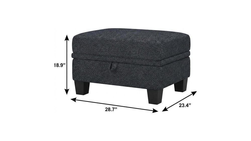29" Gray And Black Chenille Ottoman With Storage