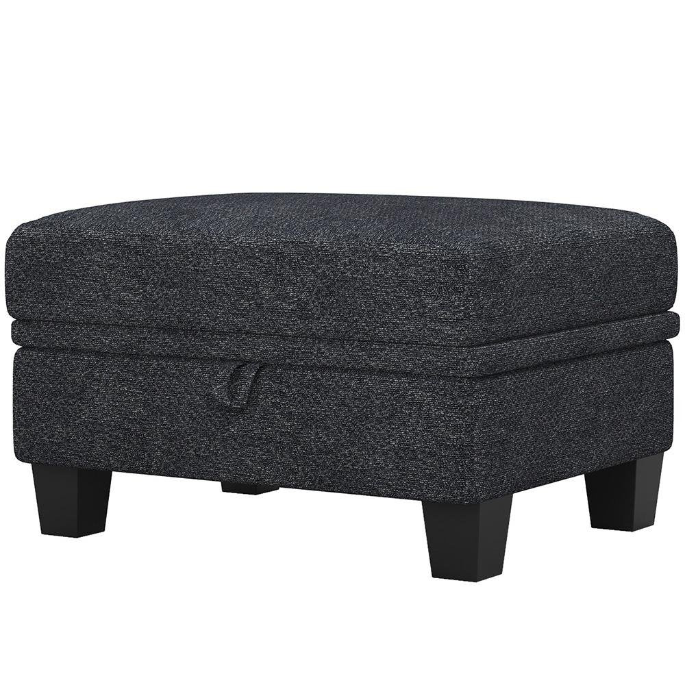 29" Gray And Black Chenille Ottoman With Storage