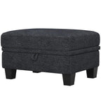 29" Gray And Black Chenille Ottoman With Storage