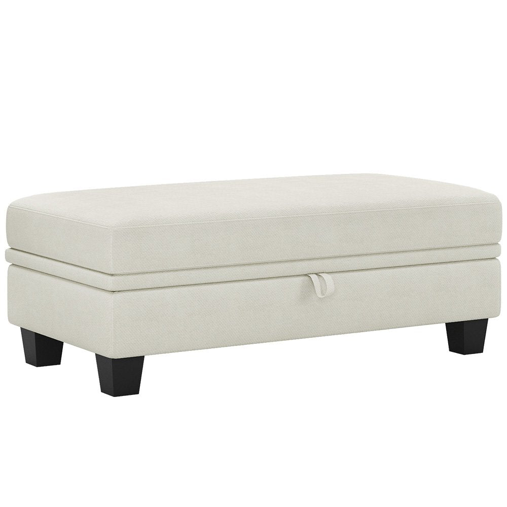 46" Beige And Black Chenille Ottoman With Storage
