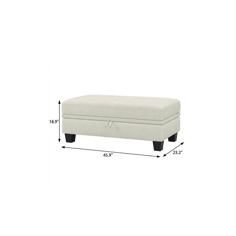 46" Beige And Black Chenille Ottoman With Storage